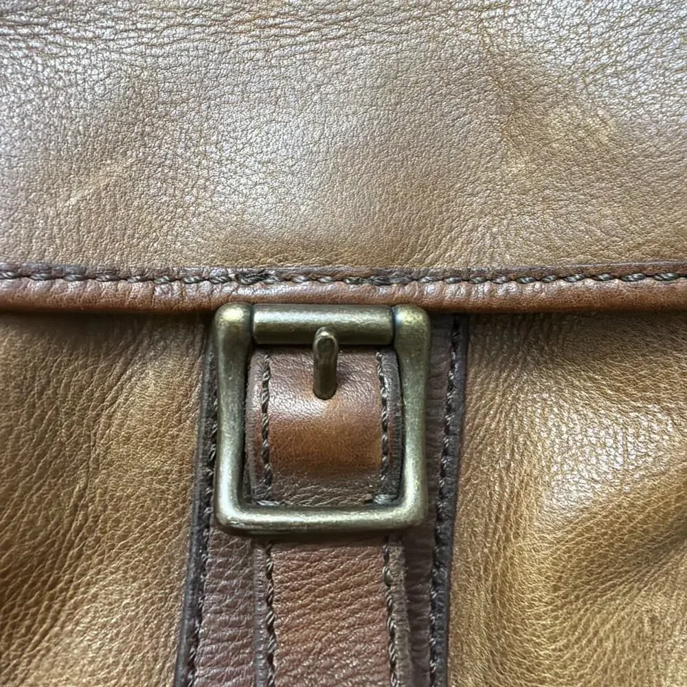 Fossil Cognac Brown Leather Weekender Duffel Bag Travel Luggage Overnight